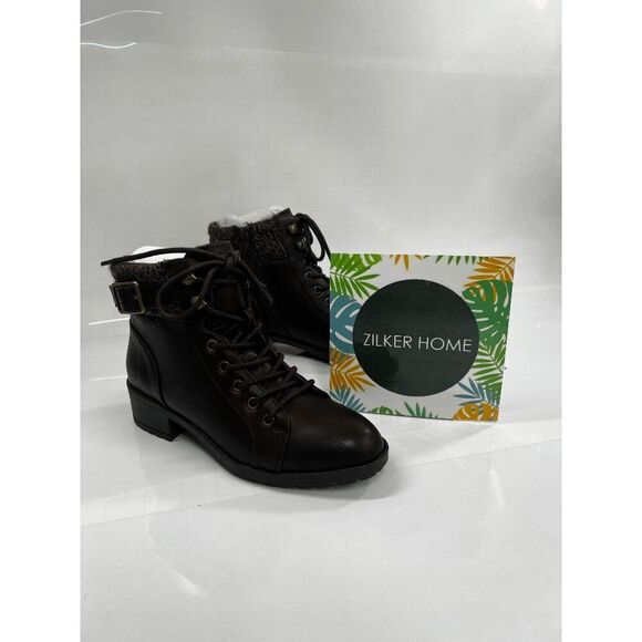 Style & Co Women's Gaiel Lace-Up Cold-Weather Lug Sole Booties - Chocolate 5M - Picture 1 of 9